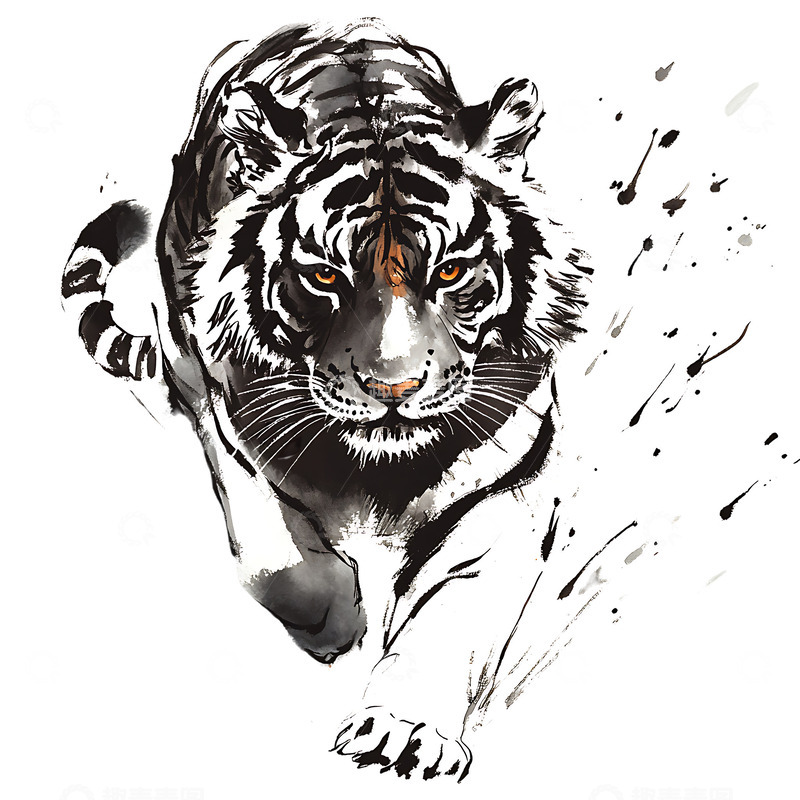 高清大图下载【趣麦麦图】水墨老虎国画