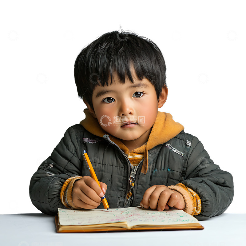 学生小男孩做作业