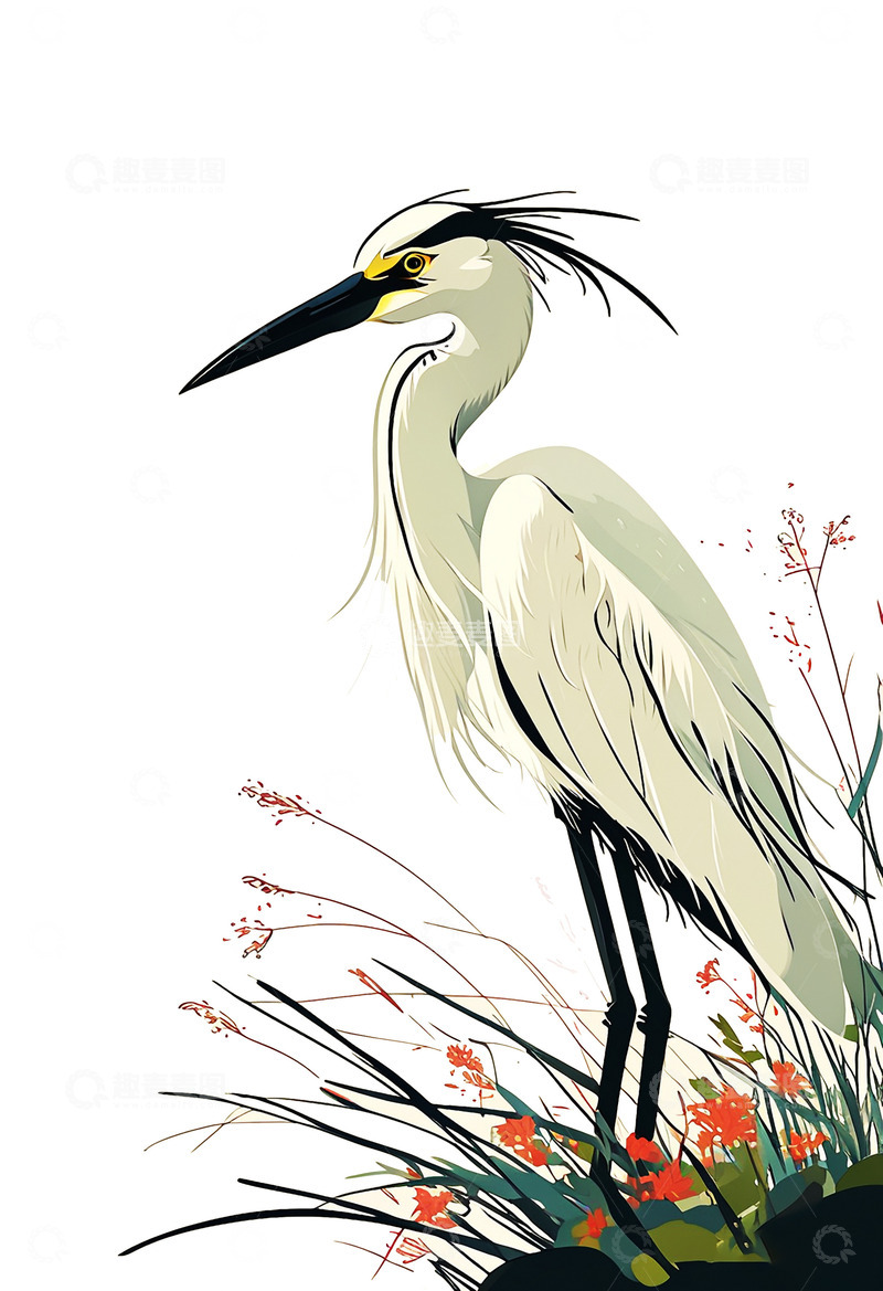 高清大图下载【趣麦麦图】鸟类苍鹭插画
