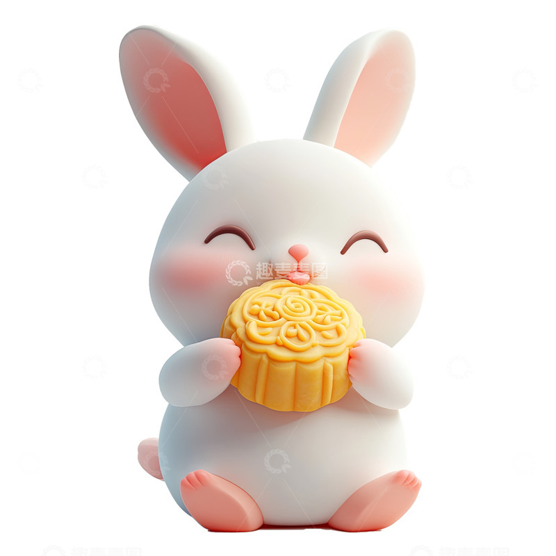 高清大图下载【趣麦麦图】可爱3d白兔月饼