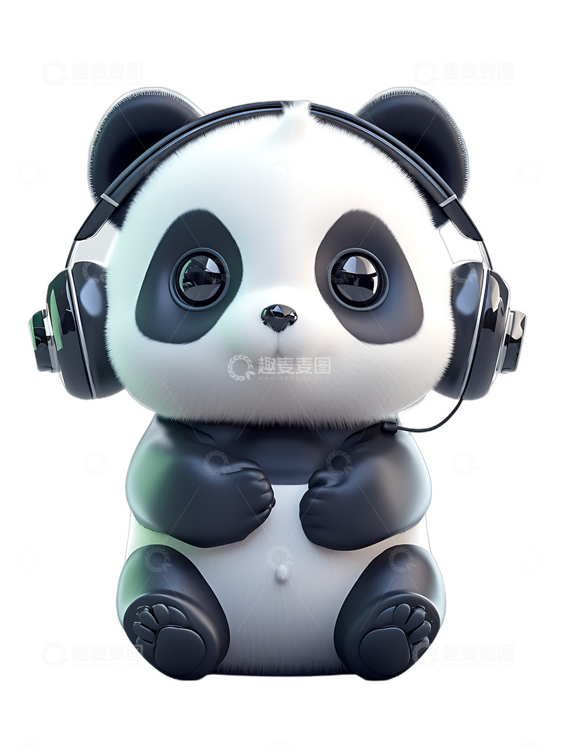 高清大图下载【趣麦麦图】卡通熊猫听音乐