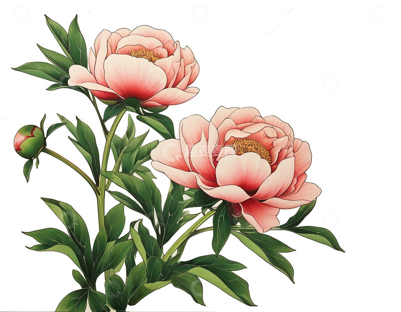 高清大图下载【趣麦麦图】国潮插画牡丹花
