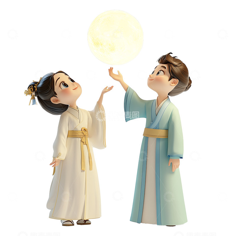 高清大图下载【趣麦麦图】中秋节古装古人庆祝3d