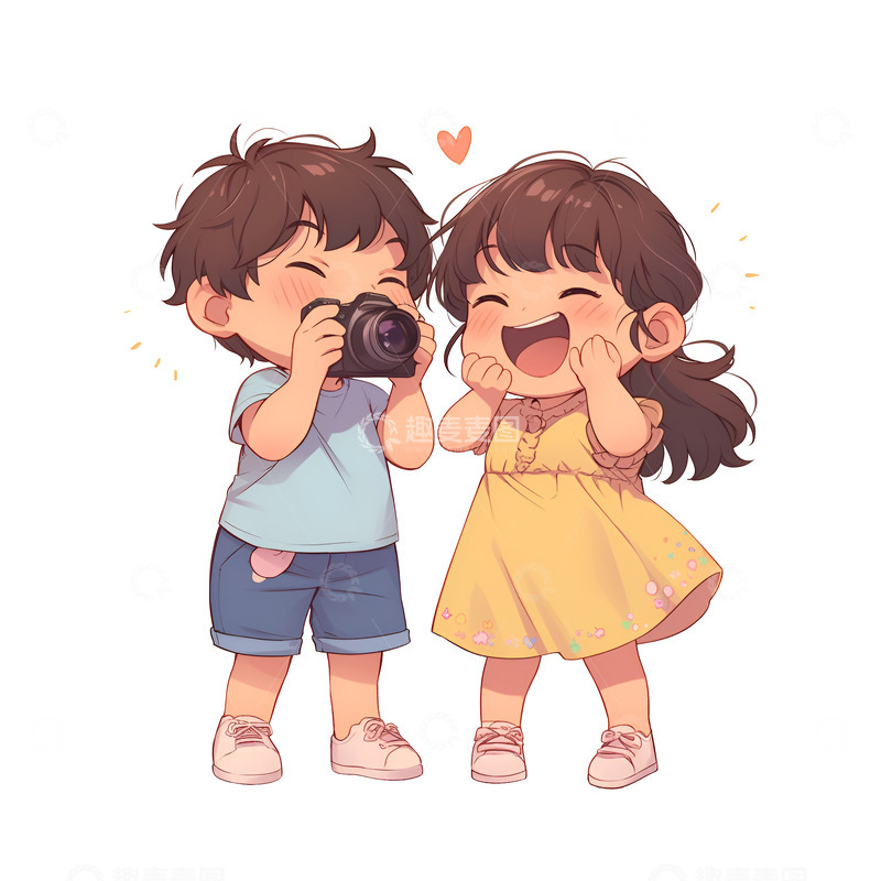 一对拿着相机拍照的小情侣