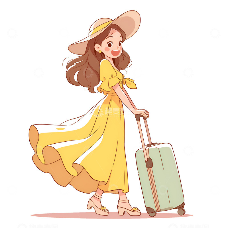 高清大图下载【趣麦麦图】拉着行李箱的女士