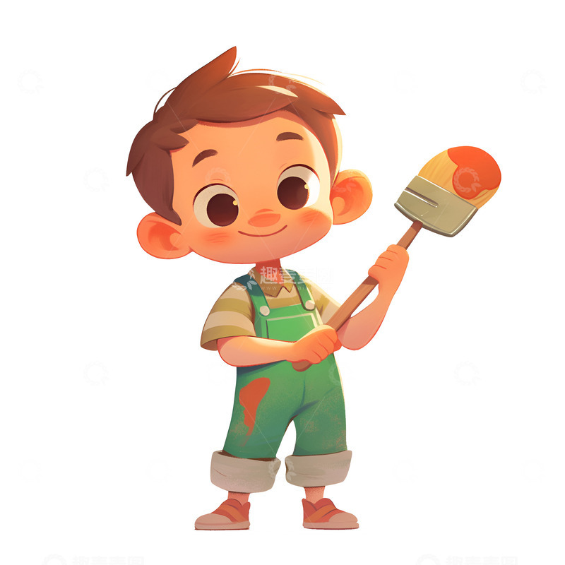 高清大图下载【趣麦麦图】拿着颜料刷的小男孩