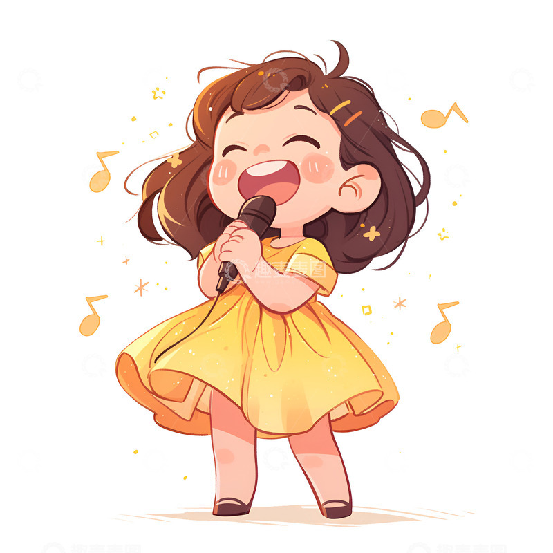 高清大图下载【趣麦麦图】拿着话筒唱歌的小女孩