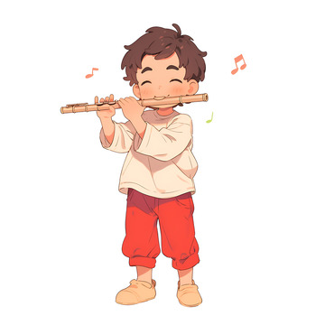 吹笛子的小男孩