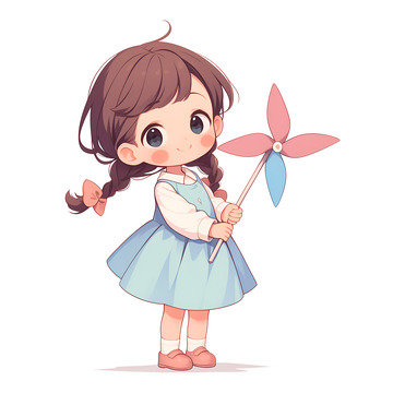 拿着风车的小女孩