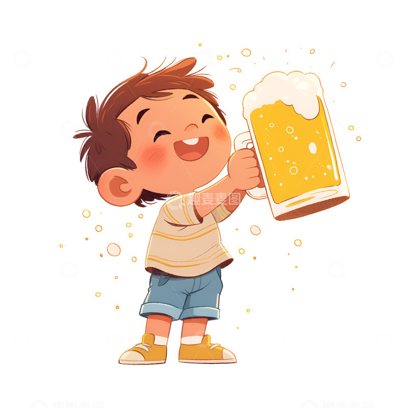 高清大图下载【趣麦麦图】端着一大杯啤酒的小孩