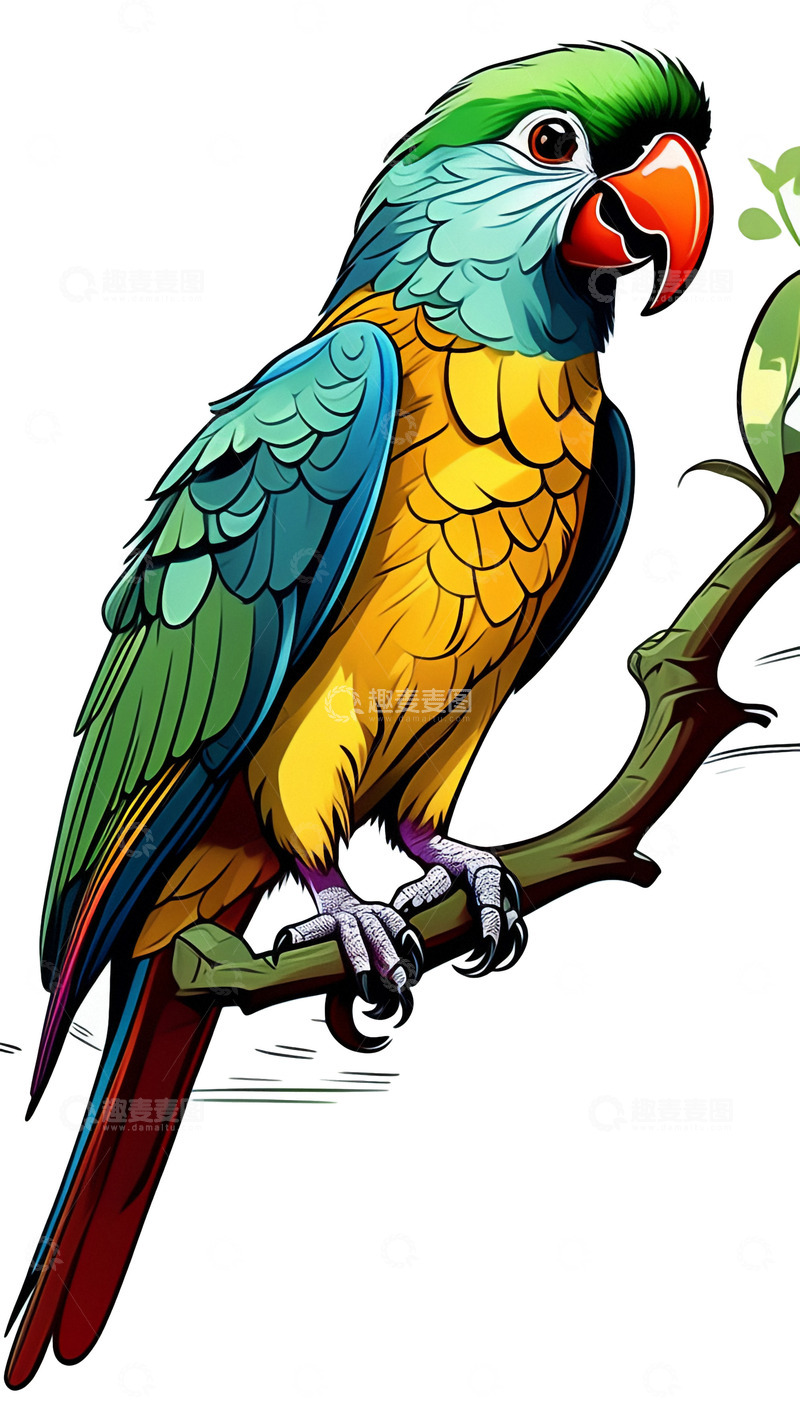 高清大图下载【趣麦麦图】树枝上的漂亮鹦鹉