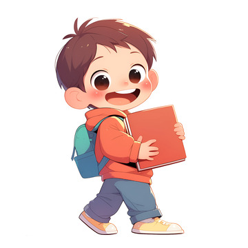 拿着书本行走的小男孩