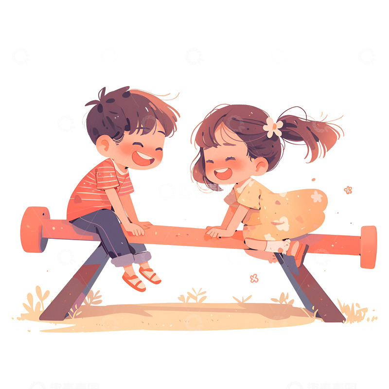 高清大图下载【趣麦麦图】玩跷跷板的小孩子