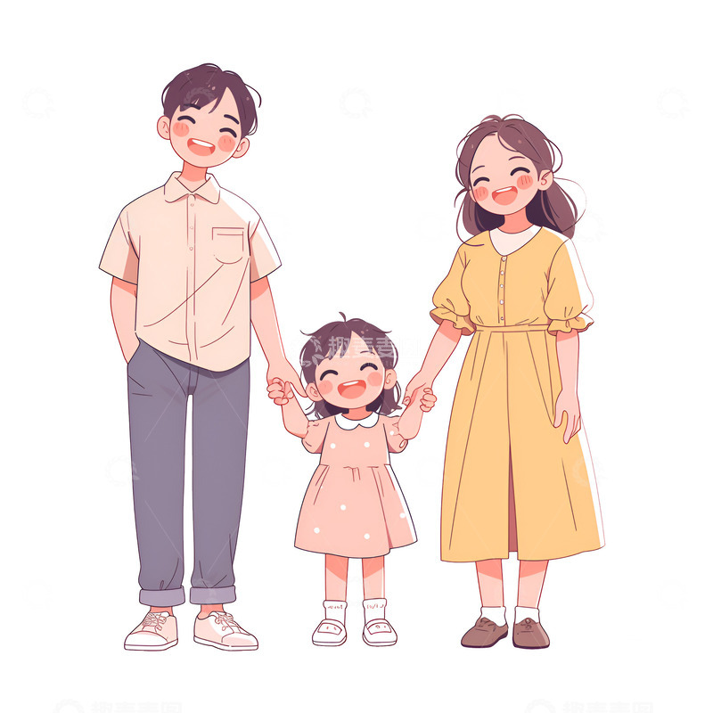 一家三口手拉手