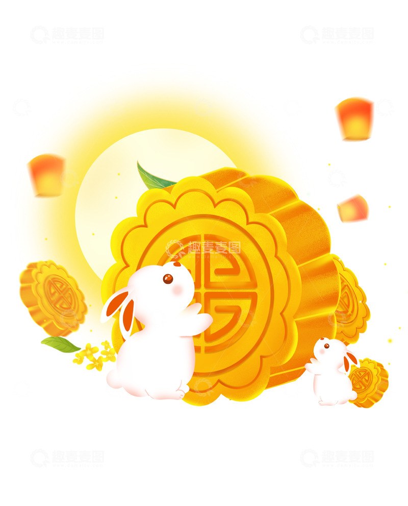 源文件下载【趣麦麦图】唯美中国风可爱兔子月饼桂花海报装饰元素