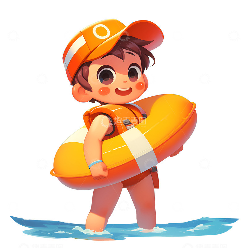 高清大图下载【趣麦麦图】套着游泳圈的救生员