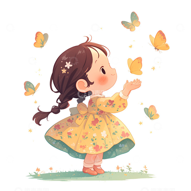 高清大图下载【趣麦麦图】小女孩和蝴蝶