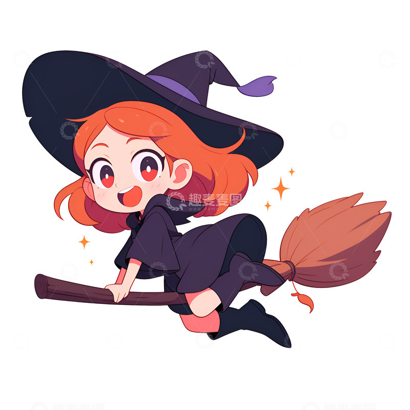 高清大图下载【趣麦麦图】骑着扫把的魔女