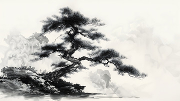 墨水松树国画植物树木