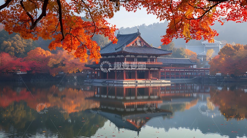 高清大图下载【趣麦麦图】秋季公园中式园林