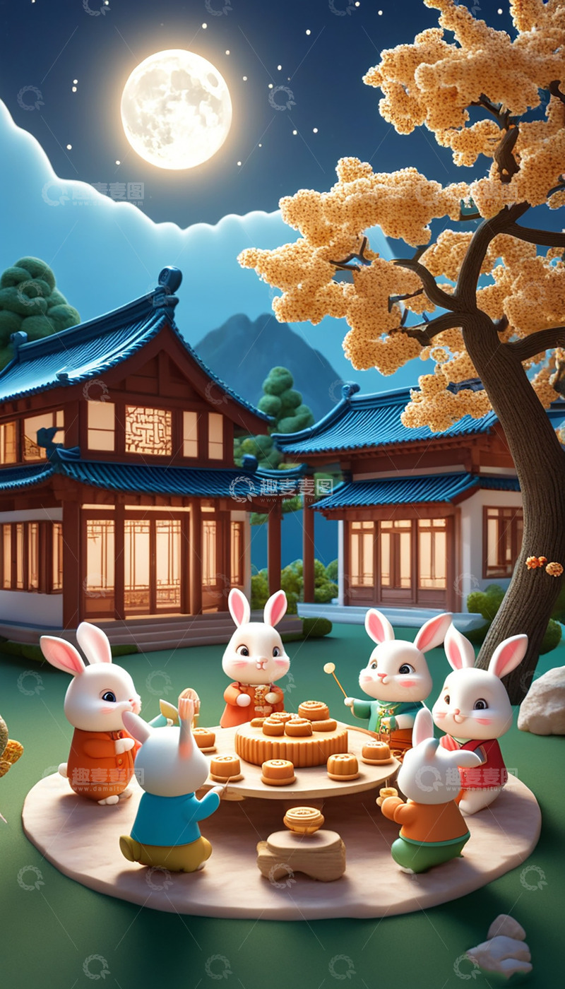 高清大图下载【趣麦麦图】-庆祝中秋卡通