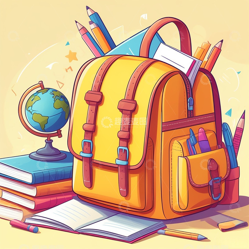高清大图下载【趣麦麦图】书包与各种学习用品