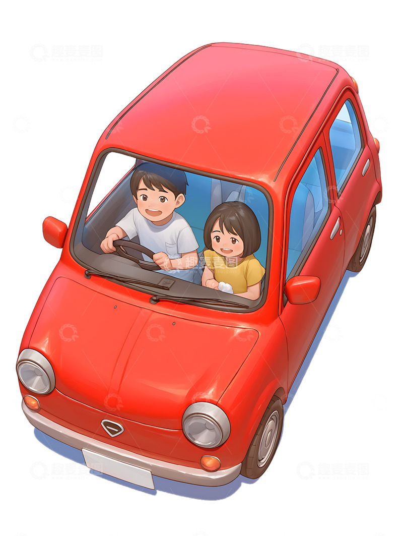 高清大图下载【趣麦麦图】卡通情侣开车驾驶