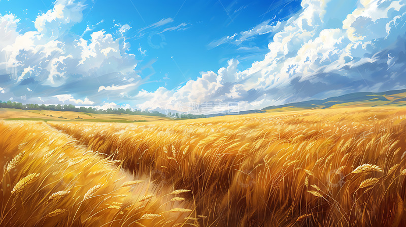 高清大图下载【趣麦麦图】麦田卡通田野秋收