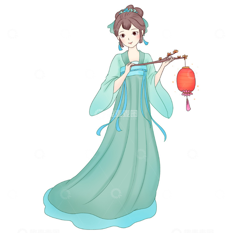 源文件下载【趣麦麦图】中秋节手提花灯仙子