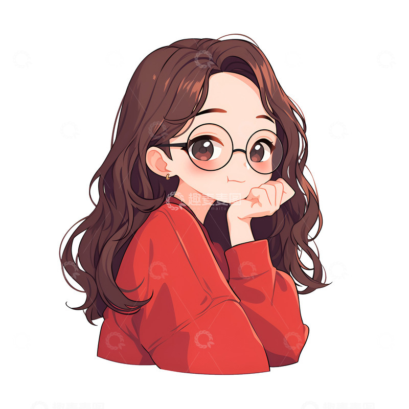 高清大图下载【趣麦麦图】带着眼镜思考的女孩