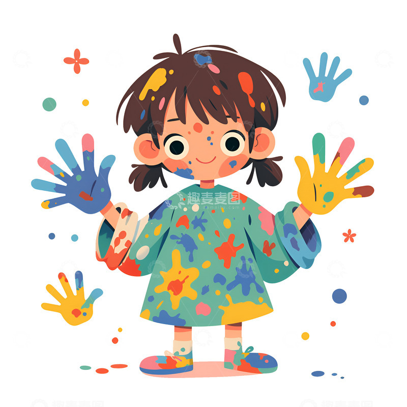 高清大图下载【趣麦麦图】双手沾满颜料的小孩