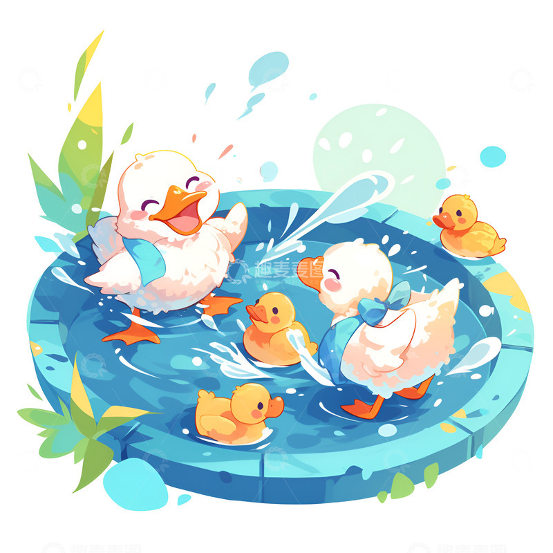 高清大图下载【趣麦麦图】嬉戏玩水的鸭子