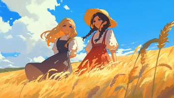 姐妹在秋天的田野里