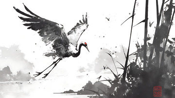 山水画国画墨水画仙鹤