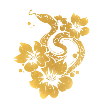 蛇年春节2025烫金贴纸生肖金蛇花卉窗花