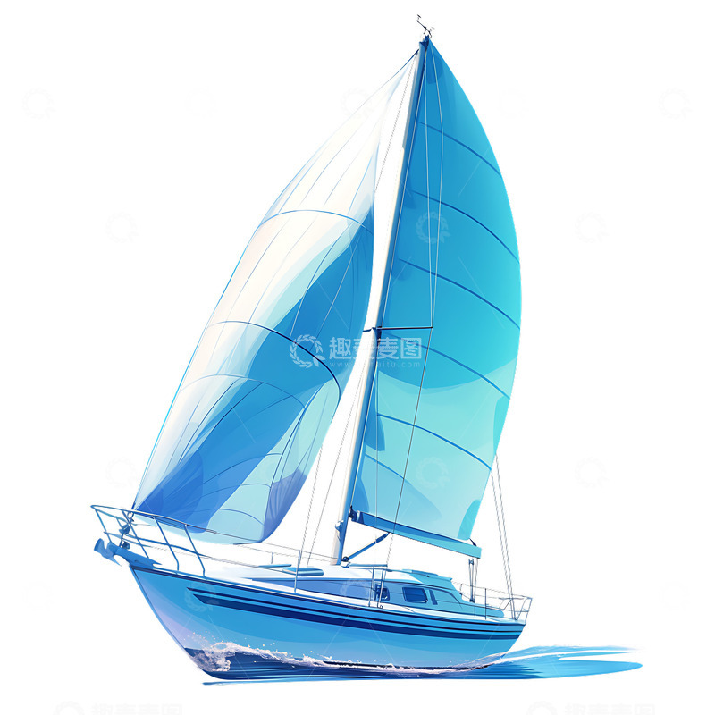高清大图下载【趣麦麦图】卡通帆船小船蓝色
