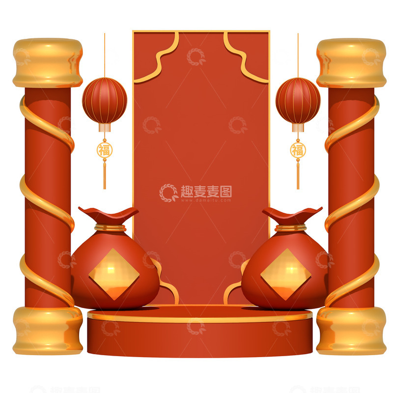 源文件下载【趣麦麦图】3D立体红灯笼节日背景元素