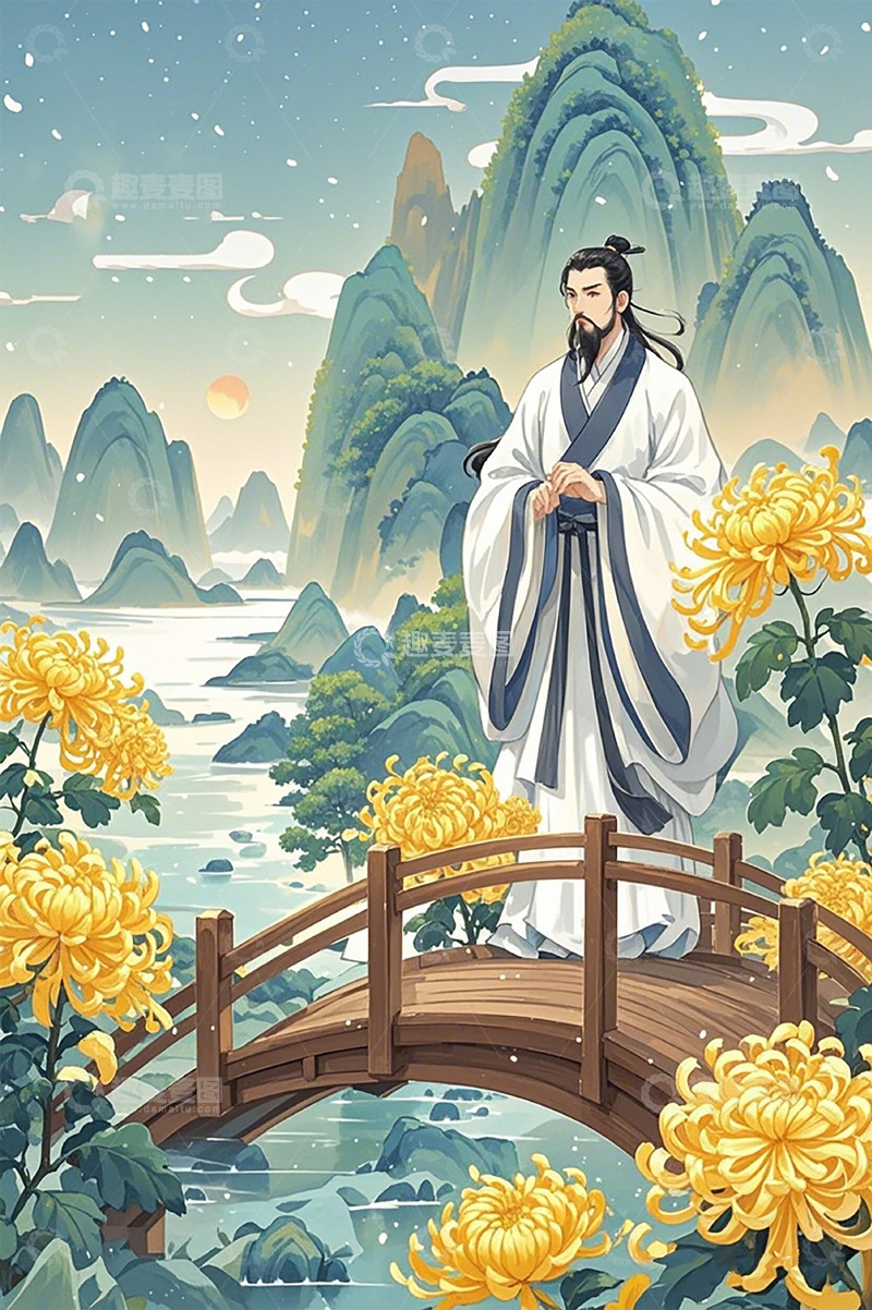 高清大图下载【趣麦麦图】重阳节古风插画风格背景