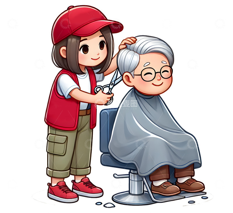高清大图下载【趣麦麦图】重阳节敬老公益活动之为老人理发