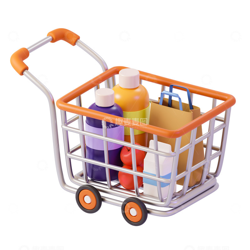 源文件下载【趣麦麦图】卡通商场购物车3D促销模型