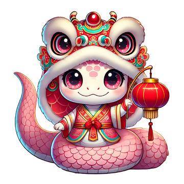 手持红灯笼的生肖蛇IP卡通形象素材