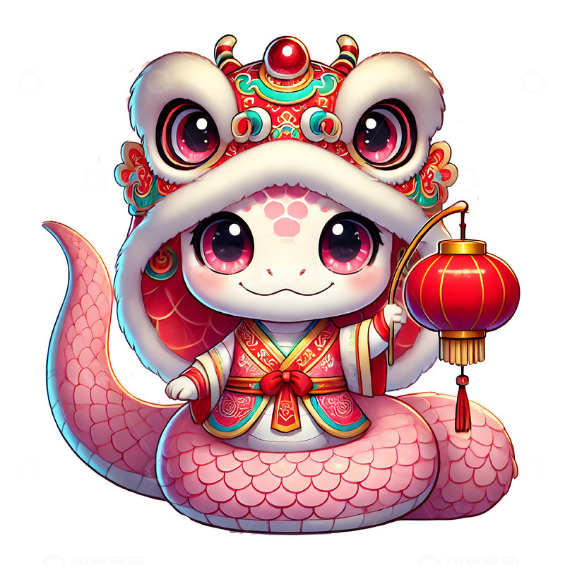 手持红灯笼的生肖蛇IP卡通形象素材