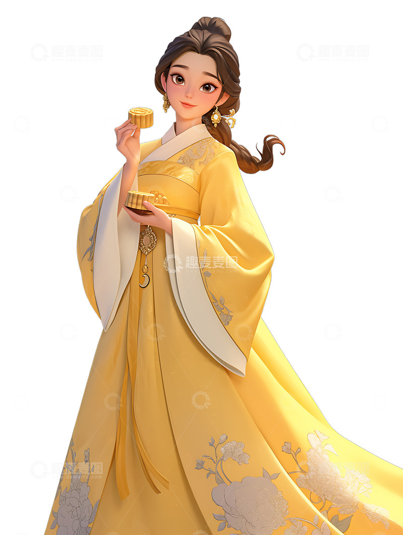 高清大图下载【趣麦麦图】女孩子在吃月饼中秋节