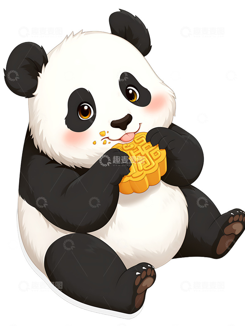 高清大图下载【趣麦麦图】熊猫吃月饼中秋节
