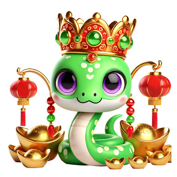 生肖蛇皇冠元宝3D立体卡通素材