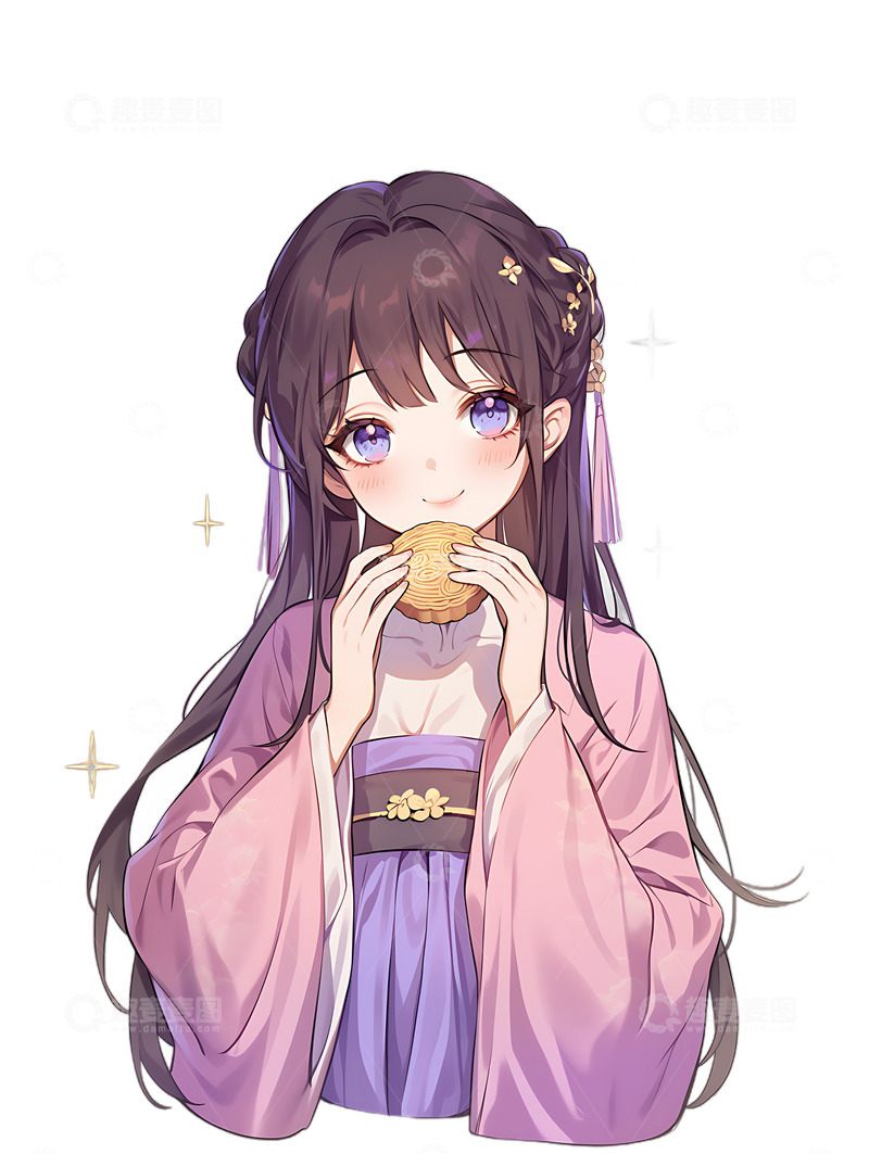 高清大图下载【趣麦麦图】中秋吃月饼汉服女生