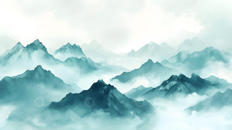 高清大图下载【趣麦麦图】云雾山脉自然风景插画