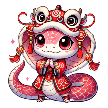 穿中国服饰的生肖蛇IP卡通形象