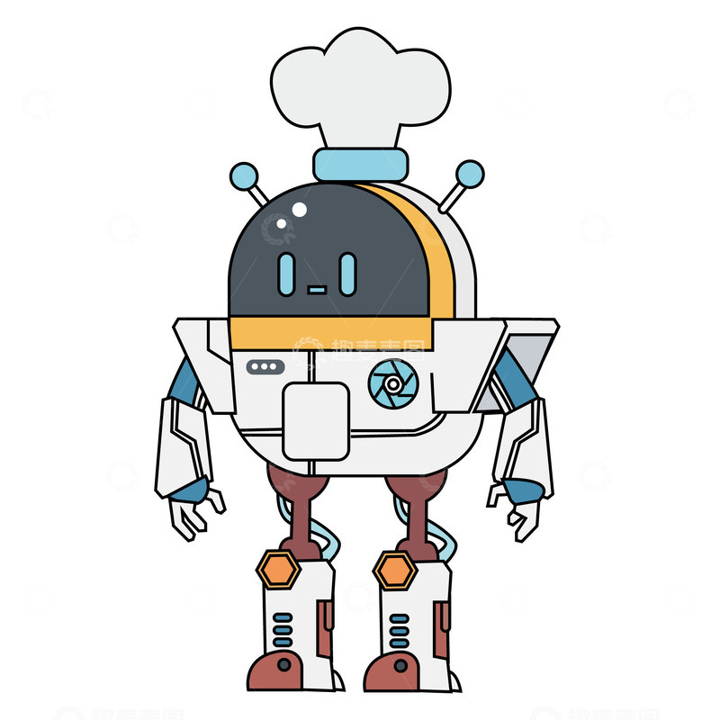 源文件下载【趣麦麦图】机器人厨师插画机甲手绘