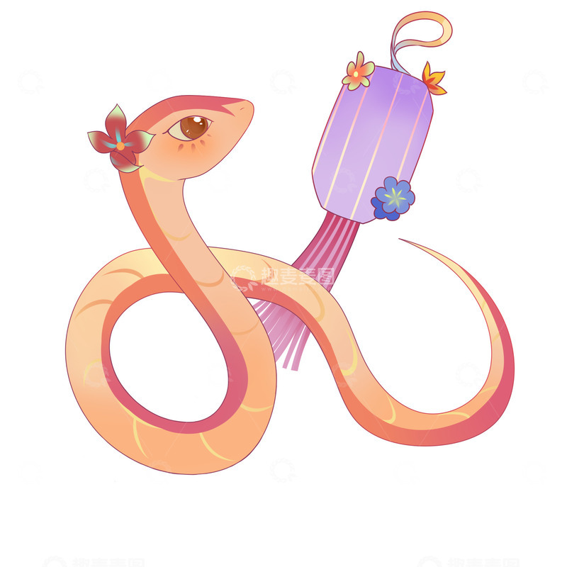 国潮蛇年小蛇灯笼PNG素材